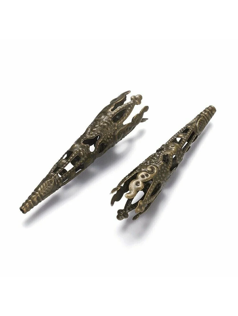 Lacy Filigree Antiqued Brass Bronze Long Tapered Goth Victorian Bead Caps 10 pcs